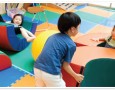 Educative indoor playground room with colorful lego: Colorful jumbo lego in educative indoor playground room