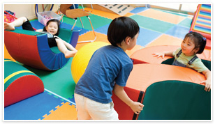 Colorful jumbo lego in educative indoor playground room Colorful big shape lego in educative indoor lego room