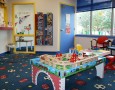 Educative indoor playground room with colorful lego: Lego arrangement in educative indoor playground school