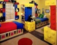 Educative indoor playground room with colorful lego: Educative children bedroom with colorful jumbo lego