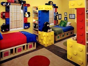 Educative indoor playground room with colorful lego: Lego arrangement in educative indoor playground school