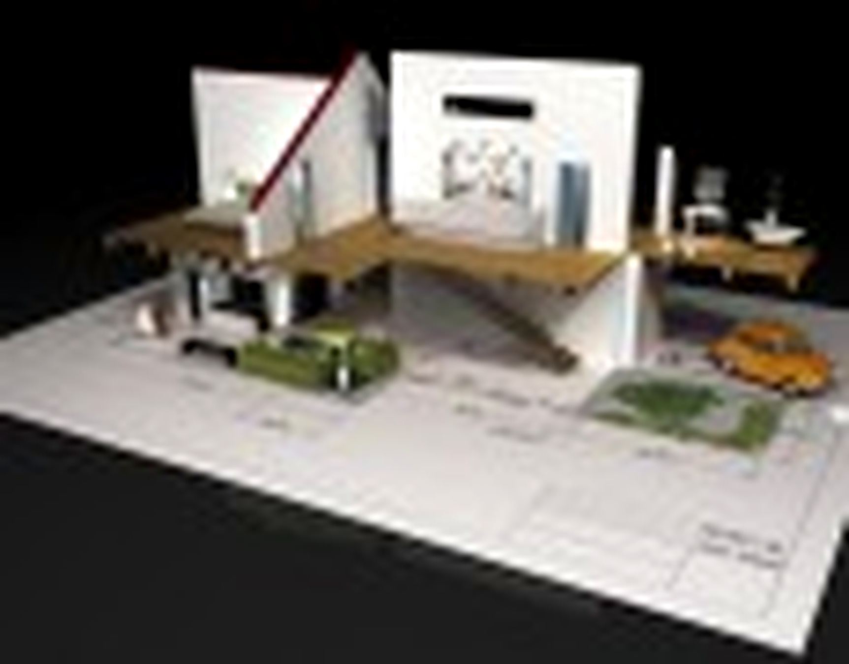 Good 3D Building Scheme and Floor Plans Ideas for House and Office Design: 3D-building-scheme-model-for-modern-two-storrey-house-with-a-garage-bathroom-living-room-and-bedroom