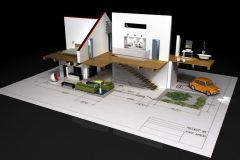 3D Building Scheme Model For Modern Two Storrey House With A Garage Bathroom Living Room And Bedroom 600x375 1 Scaled