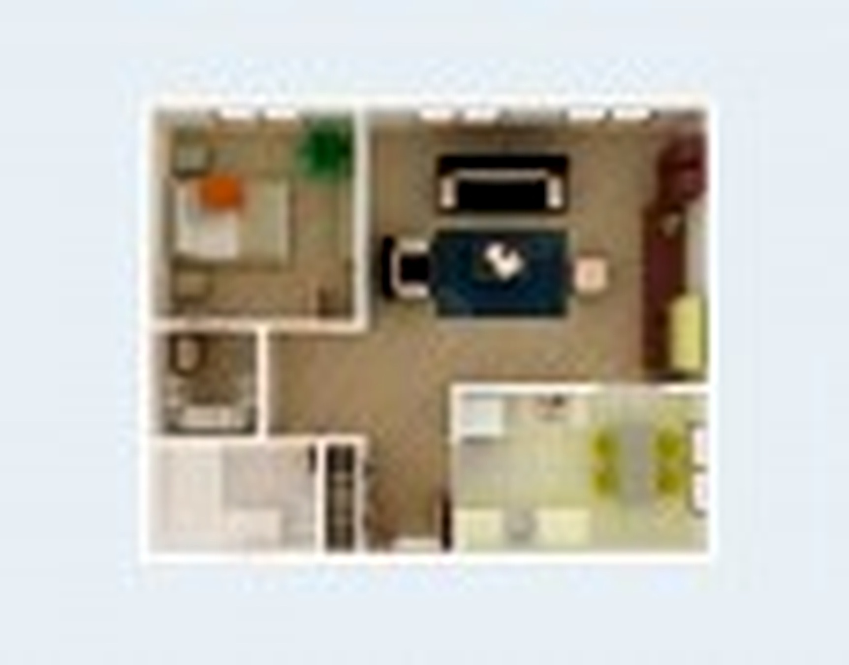 Good 3D Building Scheme and Floor Plans Ideas for House and Office Design: simple-3d-house-plan-with-one-bedroom-with-closet-living-room-dining-cum-kitchen-and-bathroom-design