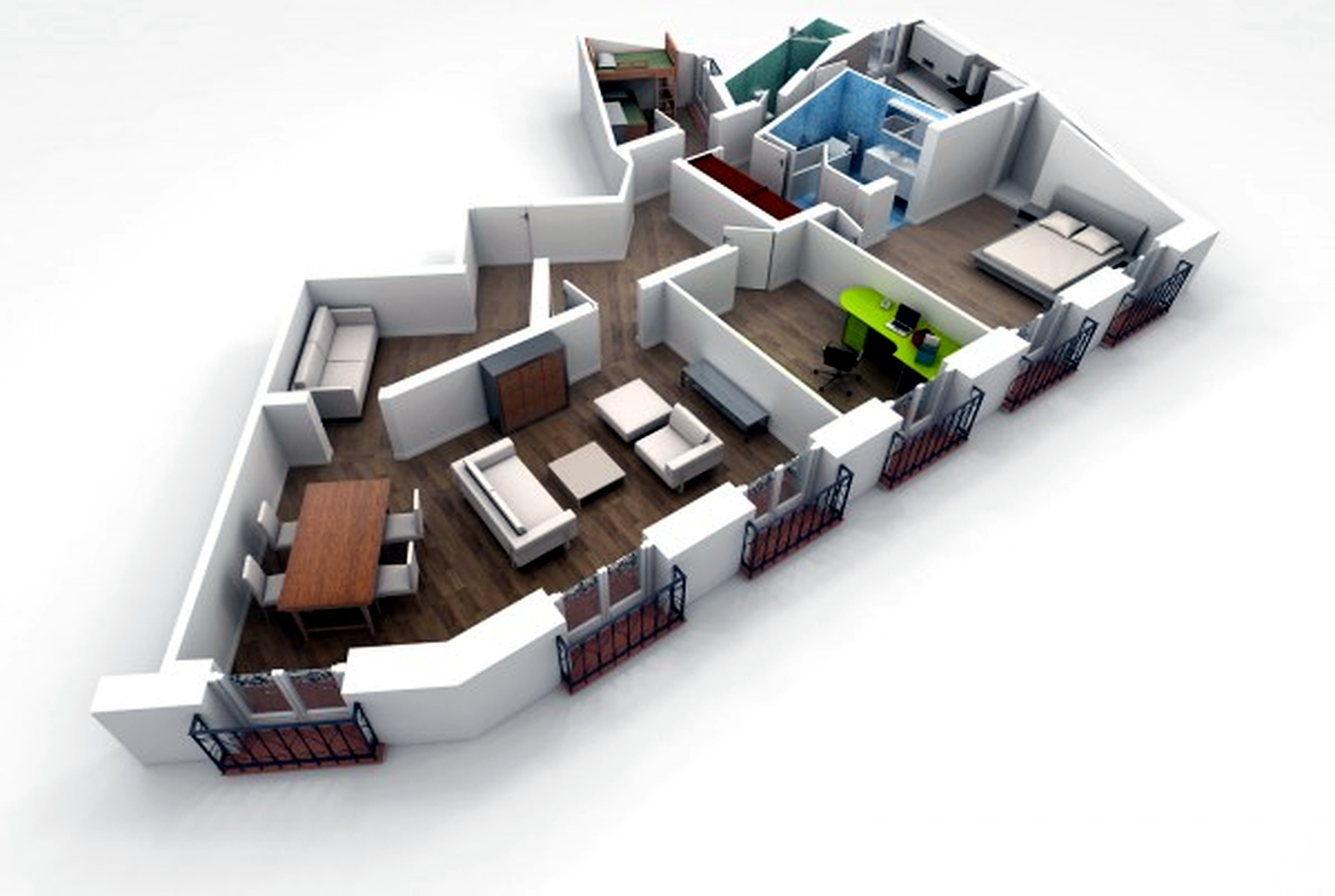 unique-shape-of-a-building-scheme-for-home-design-idea-with-balcony-each-room