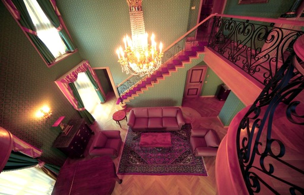Rearrange Living Room With Red Sofa In An Amazing Purple Green Living Room Design Idea 600x385 1