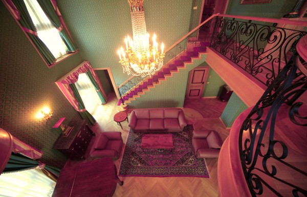 How to Set Up and Arrange A Living Room: rearrange living room with red sofa in an amazing purple green living room design idea 600×385 1