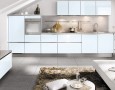 Kitchen Design for Small Home with Modern and Minimalist Style: small kitchen layouts which combined with white nuance living room and modern cone hanging lamp