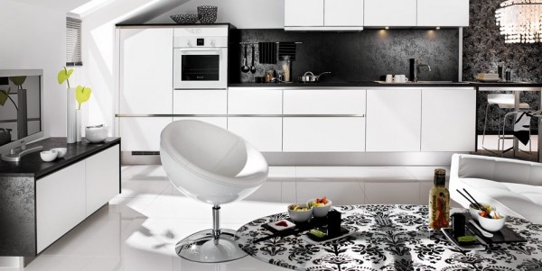 Kitchen Design for Small Home with Modern and Minimalist Style: solution for small kitchen design combined with living room and dining room area 600×301 1