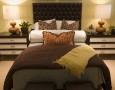 Luxury bedroom design with modern style: awesome-modern-bedrooms-in-black-dark-brown-and-white-cream-colors-with-two-table-lamp-and-shelves