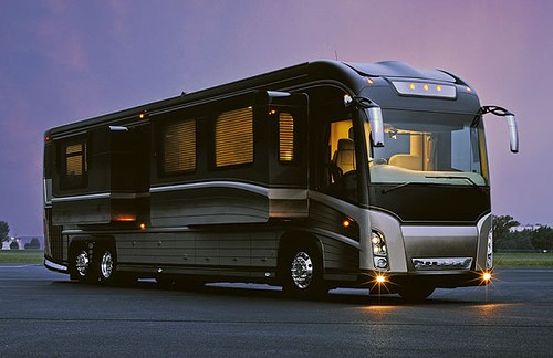 Mobile home with modern and contemporary interior designs: elegant bathtub in expensive motor homes