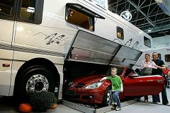 luxury freightliner motorhome with car garage