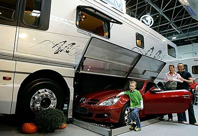 luxury freightliner motorhome with car garage