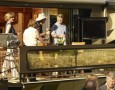 Mobile home with modern and contemporary interior designs: outdoor kitchen and living room in home mobile terrace