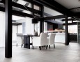 Modern Dining Room Design with Mango Wood Dining Chairs and Glass Top Designs: semi outdoor kitchen dining room design ideas with white and dark brown table design