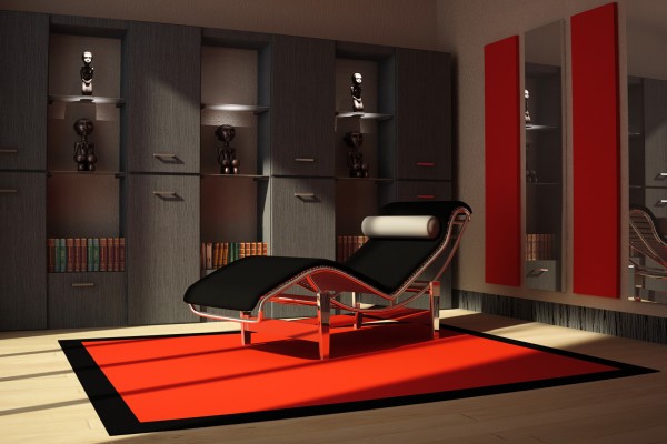 Modern Indoor Relaxing Chair Models with The Lighting Inspiration: Minimalist relaxing chair with black soft and metal material and good spotlight idea