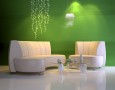 Modern Minimalist Interior Designs For Living Rooms: Green paint colors for minmalist living room with white unique couches