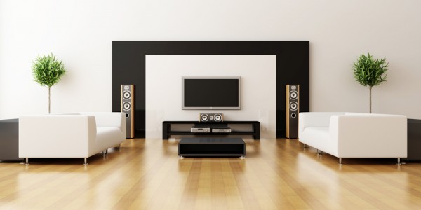 black white red living room interior design idea with most comfortable couch