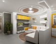 Modern Minimalist Interior Designs For Living Rooms: modern round ceiling interior designs for living rooms with yellow shelves decoration