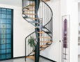 Modern Staircase Designs for Homes: space saver spiral staircase with wrought iron and wooden treads