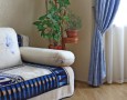 Nice Curtain Style Ideas for Contemporary and Modern Living Room: Blue Modern double curtains for living room with plant decoration