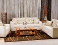 Nice Curtain Style Ideas for Contemporary and Modern Living Room: Unigue curtains made of white lines for modern living room with nice carpet idea