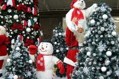 funny christmas home decoration with snowman and christmas tree